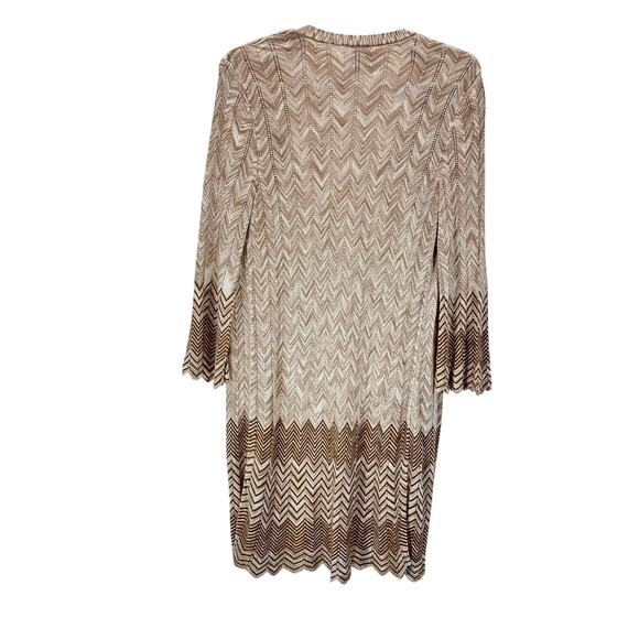 Chico's Open Front Long Line Cardigan Open Knit Sweater Chevron Brown 0 Med - Picture 2 of 10